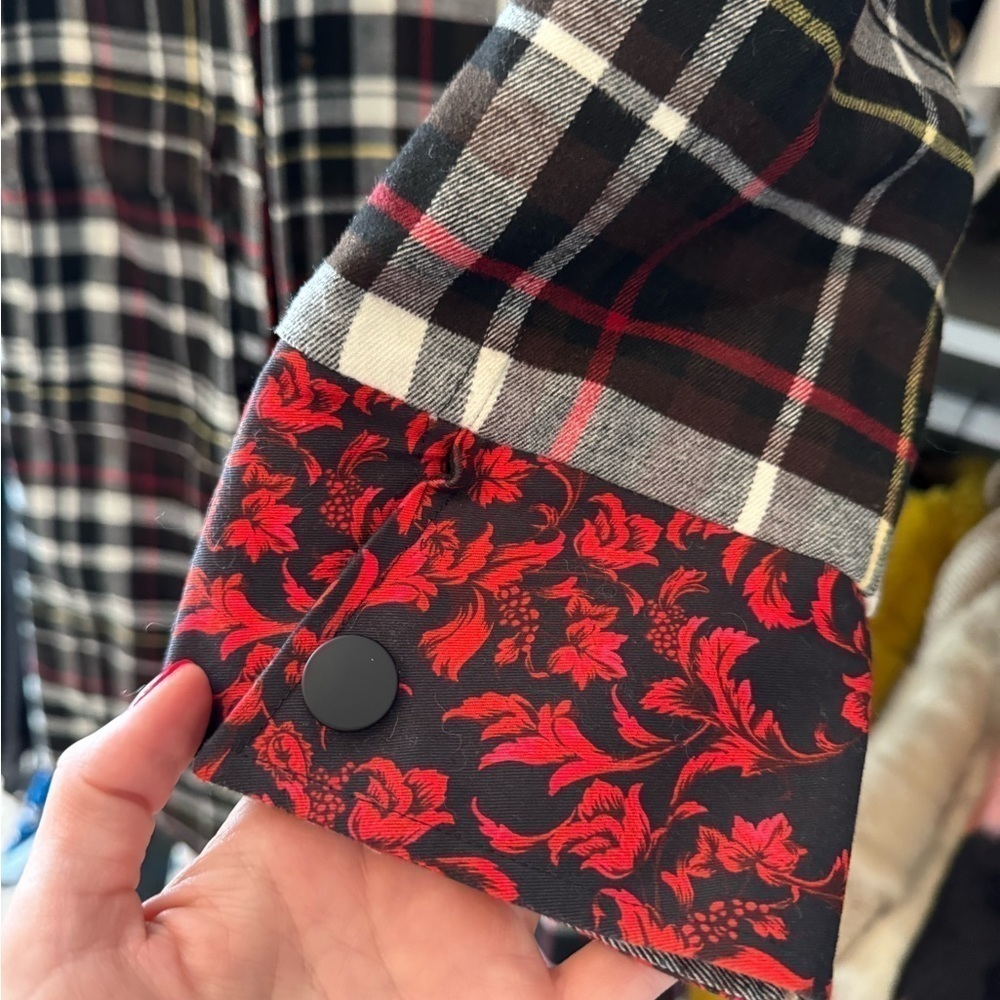 Alice and Olivia- Red and Black Plaid and Paisley Snap Longsleeve Zazie Jacket - Picture 7 of 9